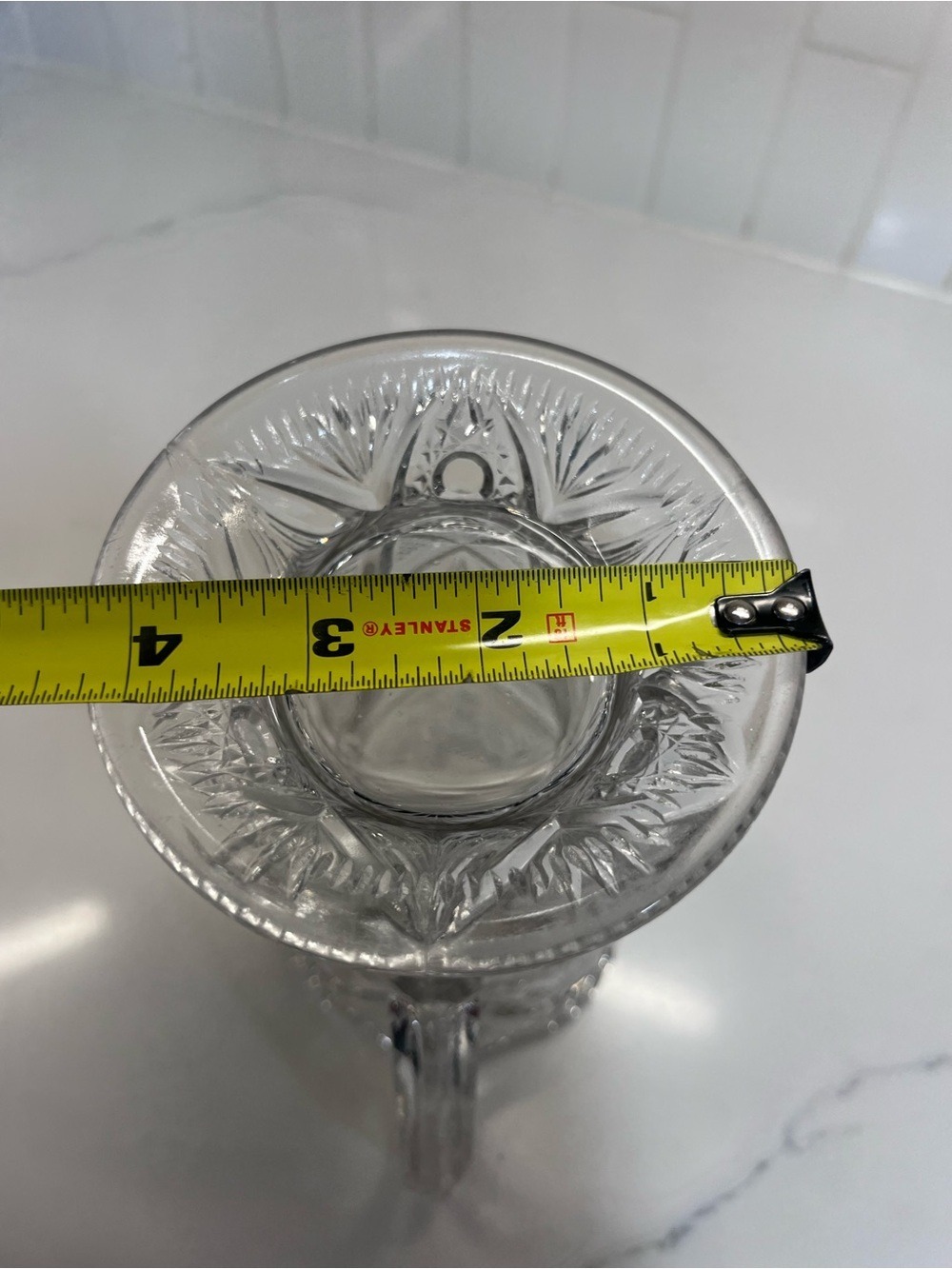 Vintage Pressed Glass 8.5" tall Brilliant Cut Starburst Sawtooth Edge Pitcher - Picture 9 of 10